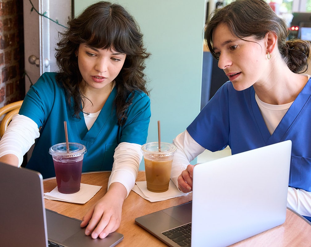 Two home health working studying